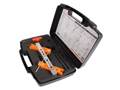 Tool case with drilling jig for surface mounted lock and corresponding keep